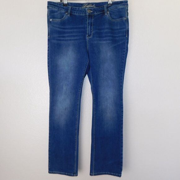 Buffalo David Bitton Jeans Ladies Size 12 x 30 Embroidered Designer Indigo Denim - Picture 1 of 9